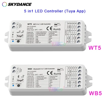 Wi-Fi/Bluetooth-съвместими RGB, RGBW, RGBCCT, CCT одноцветные led светлини 5 in1 led контролер с RF Дистанционно, Sasha Control DC 12V 24V