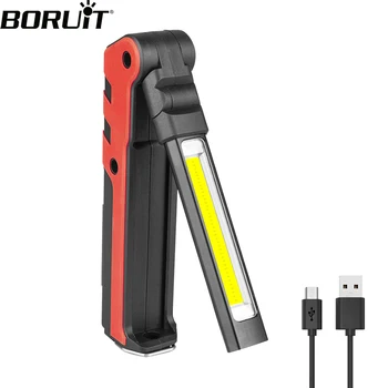 BORUiT COB led фенерче Сгъваем USB-акумулаторна батерия работна лампа с вградена батерия, мултифункционален фенер с магнит, лампа за къмпинг