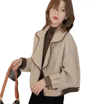 Модерно дизайнерско дамско късо палто, вълнена, новост 2023 г., есенно-зимно яке, ежедневни дамски дрехи в корейски стил, Връхни дрехи, блузи