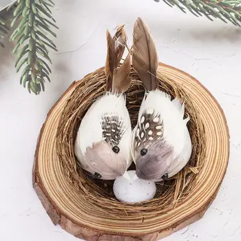 Реалистични пернати птици с един от птичи яйца, Изкуствени твърди птиците, за да украсят дома в градината
