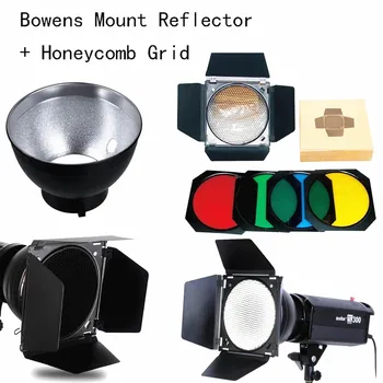 Рефлектор с затваряне на Godox Bowens за студийната светкавица + Cellular окото на вратата на плевнята, BD-04 + 4 цветни филтъра
