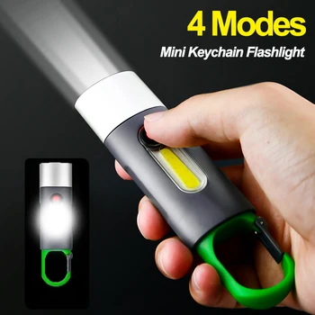 Портативни мини-фенери със силна светлина USB Акумулаторна ключодържател Работна лампа за къмпинг, за на открито led фенерче Водоустойчив фенер лампа