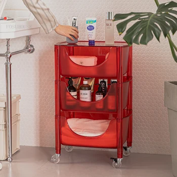 Скандинавските многослойни кухненски колички Домашен Кухненски остров Прозрачен Подвижна Шкаф за съхранение на Закуски Рафтове за съхранение в банята