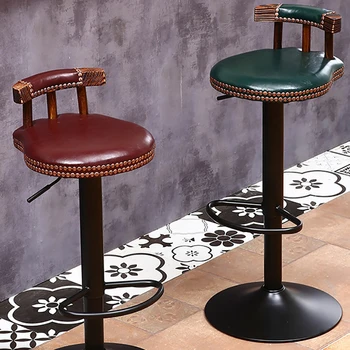 Реколта въртящи бар столове Nordic luxury Кафене Bar stool Кухненски мебели с гръб Ресторант промишлен домашен бар стол GM