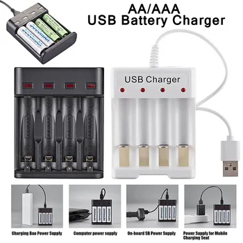 Универсална 4-слотное USB-зарядно устройство за AA/AAA; акумулаторна батерия; Интелигентно управление на IC; Предотвратяване на презареждането на батерията; Аксесоар за хранене