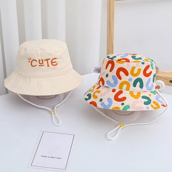 Двустранен детска шапка-кофа със сладка бродерия на букви за момчета и момичета, Панама Рибар, лятна градинска детска солнцезащитная шапка Gorras