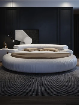 Италианската минималистичная кожена голяма кръгла легло Модерна минималистичная голямо двойно легло в основната спалня и кръгла луксозна мека легло