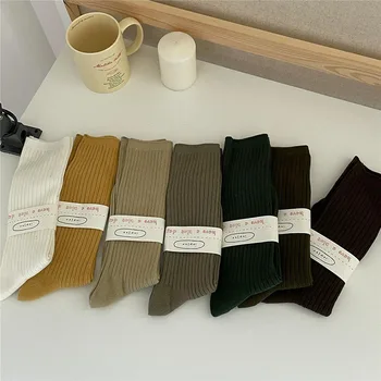 Зимни Чорапи Kawaii, Памучни Модни Обикновена Спортни Чорапи За Жените, Ежедневните Прости Дишащи И Удобни Чорапи Със Средна Дължина