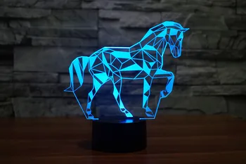 3D Led лека нощ, фигурка на Коня, 7 цвята, сензорен оптична илюзия, настолна лампа, модел за декорация на дома