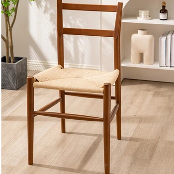 Скандинавски сплетен въженият стол Прости трапезни столове от масивно дърво за Домашно дизайнерски стол с облегалка Средновековен стол, Мебели за дома