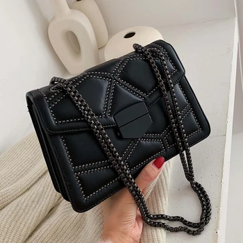 Маркови дизайнерски чанти през рамо от изкуствена кожа с нитове, дамски чанти през рамо 2020, просто модерна чанта, дамски луксозни малки чанти