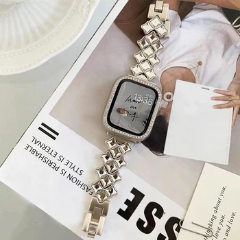 Каишка с диаманти от неръждаема стомана за Apple Watch Ultra 49 мм 41 45 mm 40 42 44 мм, Женски каишка от декорация под формата на кристали за iWatch серия 8 7 6 5 4 se 3