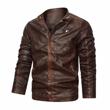 2022 в есенно-зимната нова яке, за мъже приталенная яке в ретро стил от изкуствена кожа с ревери, мъжки яке