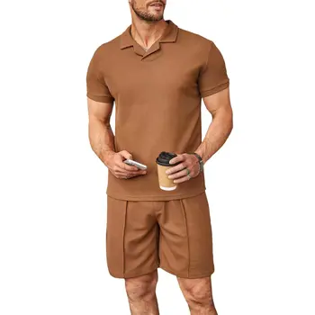 Годишният нов мъжки спортен костюм, ежедневни риза поло с къс ръкав и къси Панталони, костюми, комплект от две части, мъжки дрехи, градинска облекло за мъже