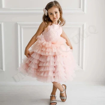 Необичайно диференцирани рокля с цветя модел за момичета за рожден Ден, сватба парти, дантелени костюми за Първо причастие, Директна доставка