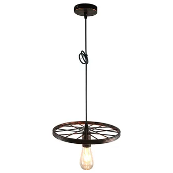 Окачен лампа в индустриален стил с Черен Железен Колесообразным Ретро-потолочным Светильником За вътрешен Дизайн