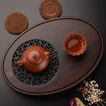 Бамбуков Чай на Тавата За Съхранение на Вода Овалния Чай Борад Кунг-фу Чай Чай Масичка Ретро Дизайн на Решетка На Прозорец за Съхранение на Водата е с Голям капацитет