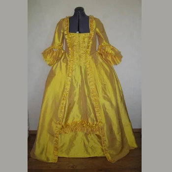 жълта рокля на Мария-Антоанета от 18-ти век в стил рококо, сватбени рокли в готически стил от епохата на Възраждането, бална рокля на кралица Георгианской епоха, плюс размер
