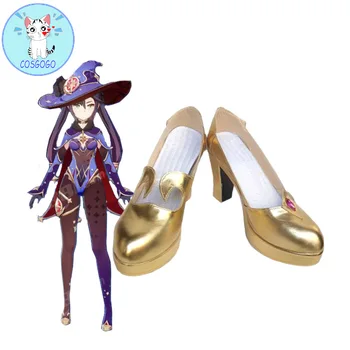 Обувки за cosplay Genshin Impact Mona, обувки, аксесоари за костюми за cosplay за Хелоуин, карнавал, обувки на висок ток от изкуствена кожа