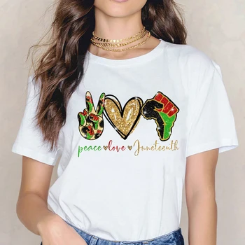 Peace love Тениска с изображение на Деветнадесети юни, тениски с графичен дизайн, дамски тениски Harajuku Black Lives Материята, африканска черна тениска за момичета, риза с меланином
