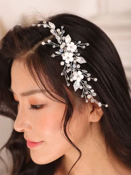 Модерен гребен за коса със сребърно цвете, кристал Планински кристал, перли, корея, шнола за коса, сватбена прическа, женски сватбени аксесоари, декорация за коса