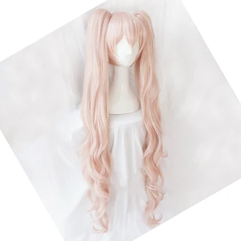 Розова перука Сакуры за cosplay, дължина 120 см, с къдрава опашки, топлоустойчива шапки за възрастни жени Mikuu за коледно парти