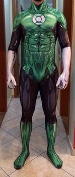 Нов зелен костюм на супергерой от ликра с 3D принтом, костюм Zentai за cosplay, зелено дебнещ боди супергерой с шнорхел
