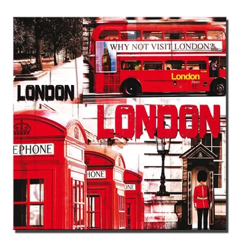 Уличен пейзаж на Лондон, художествени плакати и щампи по стените на дома, класически червен автобус, картини в стил поп-арт за всекидневната, Cuadros