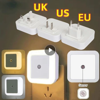 Интелигентен сензор за движение, led нощна лампа, штепсельная вилица ЕС, Великобритания, САЩ, мини-стенни лампи за спалня, антре, коридори, стълби, нощна лампа