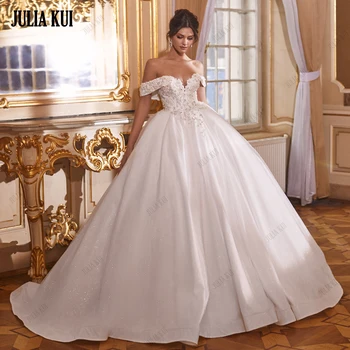 Porfirio Kui Сладко бална рокля Сватбена рокля с пайети, расшитое мъниста, перли, лейси пола с отворени на раменете, ръкави за младоженци