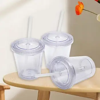 1 Комплект Чаша за сок, Голяма цилиндрична чаша от прозрачна пластмаса с Голям капацитет, Чаша за кафе с лед, Офис консумативи, слама чаша, чаша за пиене