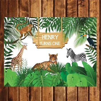 Произведено по поръчка животно Сафари в джунглата Тигър, Зебра, Жираф, маймуна, на листа, на фона на фотография в зоологическата градина, компютърни печат, на фона на партита