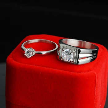 Прости, не выцветающие титанов стоманени пръстени с кубическим цирконием AAAAA, годежни пръстени за мъже, бижута за партита