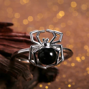 Творческа готическа черно пръстен във формата на паяк с домашен любимец, забавни модни аксесоари за парти за момче, момичета, пънк, хип-хоп, Хелоуин, бижута подарък