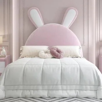Модерна розовото кадифе на леглото за момичета, легло за принцеса, интернет-знаменитост, трели с заячьими уши, леката луксозна детска легло