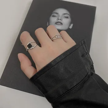 Модни сребърни квадратни ретро-минималистичные пръстени за жени, творчески геометрични универсални откриващи пръстени за жени, бижута пръстен