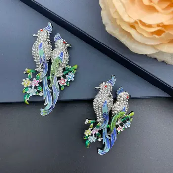 Реколта модни изискана брошка във формата на птици и цветя