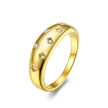 Елегантна годежен пръстен ААА + с кубическим цирконием за жените, обикновен стил, златист цвят, сватбени бижута от неръждаема стомана, подаръци, Безплатна доставка
