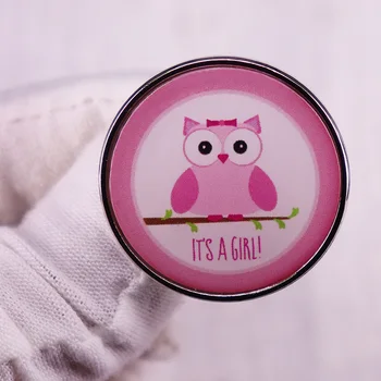 ТОВА е кръгла брошка-икона с розова совой за момичета, феминистка игли