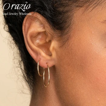 Дамски обици-халки Orazio от неръждаема стомана в златист цвят, на новост, за пиърсинг на ушите, корейската мода, луксозни и качествени бижута на едро