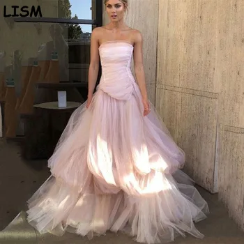 LISM, розови вечерни рокли без презрамки, с диференцирани пищни вечерна рокля с дължина до пода, дълга сватбена рокля 2023 За жени
