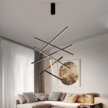 Модерен led окачен лампа в минималистичен стил, за хол, спалня, трапезария, кухня, стълби, черен таван дълга полилей