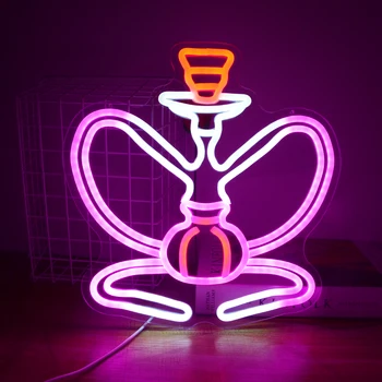 Неонов знак за наргиле, декориране на магазин, led лампа във формата на наргиле за всекидневната, розово-бяла светлинна табела, зала за пушачи, бар, ресторант, парти, Мъж, Калифорния