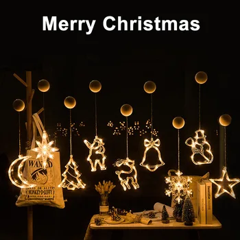 Коледна украса, Снежен човек, Дядо Коледа, Елен Led лампа Приказни светлини работещи на батерии Украса венец на прозореца