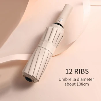 Голям здрав чадър с 12 ребра, увеличава диаметър 108 см, автоматичен UV-чадър, който предпазва от вятър и дъжд, чадъри Преносими сгъваеми