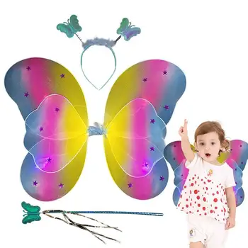Подпори за облекло пеперуди за момичета от 3 теми, костюми феи за момичетата, костюм на Фея включва и лента за глава с криле на пеперуда и магическа пръчка за момичета