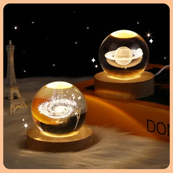Лека нощ с хрустальным топка, Звездното небе, е Проекция на Луната, с лампа, творчески малка странична декоративна лампа за спални
