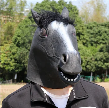 Нова латексова маска на Черен кон, реалистични костюмиран Унисекс за Хелоуин, реквизит за животни, зловеща маска с конете главата