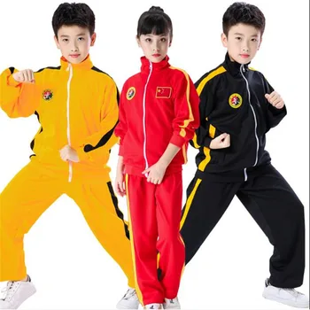 Комплекти спортни костюми ушу за момчета и момичета, бебешки дрехи за ушу с дълъг ръкав, костюми на китайски кунг-фу, униформи за бойните изкуства, Тай-чи, детска форма