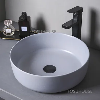Керамична купа в скандинавски стил, черен матиран таза, Домашен мивка на балкона, бвп на резервоар за вода, Мебели за баня, мивка, мивка